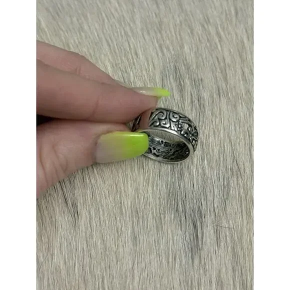 Carolyn Pollack Relios Sterling Silver Floral Flowers Scrolly Braided Ring 7